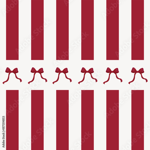 Seamless Red and White Stripe Pattern with Decorative Bows for Celebration and Events. Christmas, Valentine's, Festive and Holiday pattern for wrapping paper, textiles, home decor