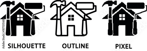 Detailed icon set for home renovation and improvement projects