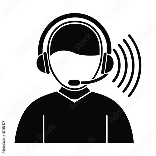 Safety First Black and White Illustration of a Person Wearing an Industrial Construction Helmet