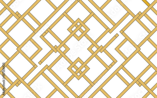 Abstract Geometric Pattern Background with Interlocking Golden Lines and White Space