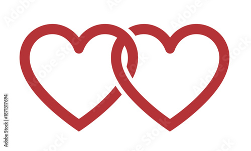 Two intertwined red hearts symbolizing love and connection