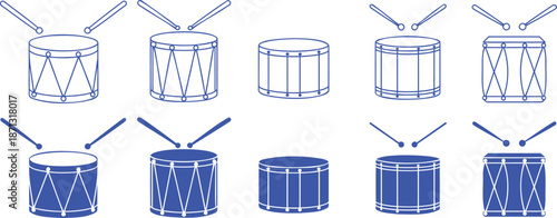 Blue drums and drumsticks set music