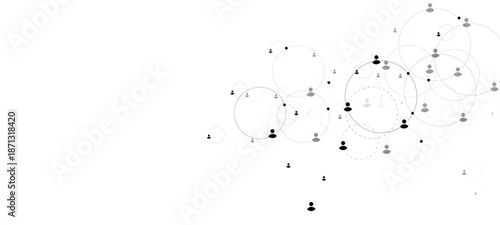 Network background. Connections with points, lines, and people icons. Vector technology black ink splashes background