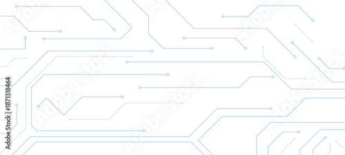 Abstract technology background. White circuit lines and connected dots on dark tech bg. 
