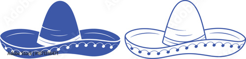 Blue Sombrero Hat Silhouette and Outline white