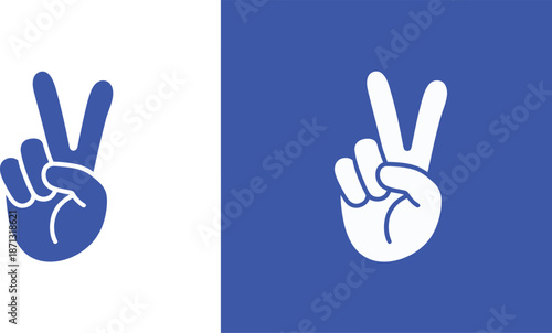 Blue and white peace sign hand gesture victory