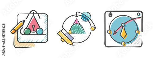 Graphic design icons: drawing, composition, and measurement tools for creative process