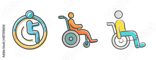 Set of icons representing people in wheelchairs, accessibility symbols
