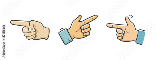 Hand pointing gesture icons, finger direction, communication and action