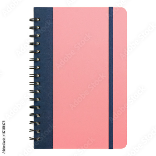 Simple Notebook With Pink Cover and Blue Binding on a White Background
