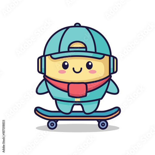 Cartoon Character Skateboarding Illustration