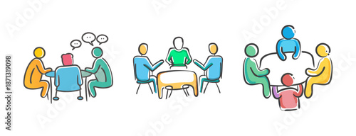 Diverse group of people in casual meetings and discussions, business collaboration