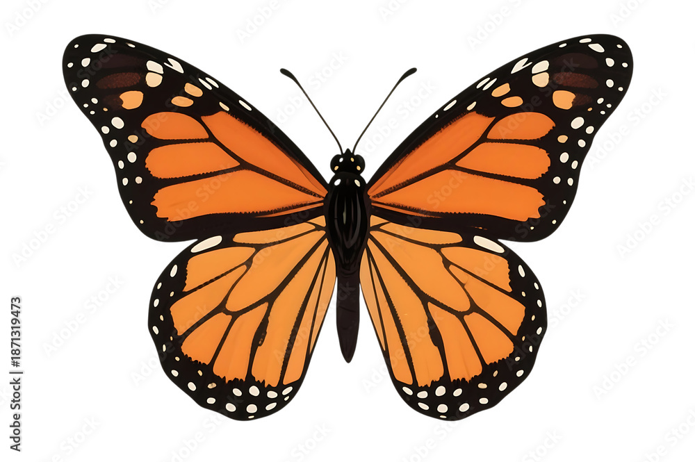 Obraz premium Monarch butterfly with orange wings on transparent background