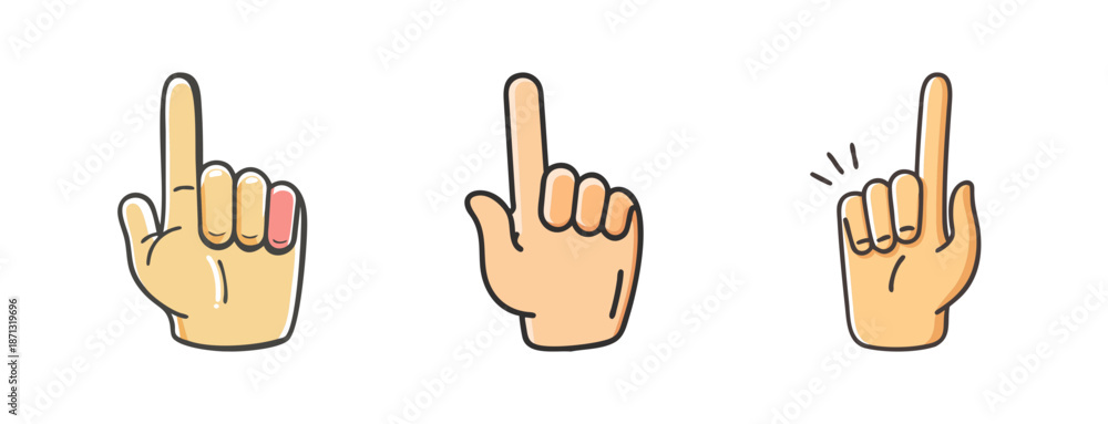 Fototapeta premium Set of three hand icons pointing up, symbolizing choice, direction, or selection.