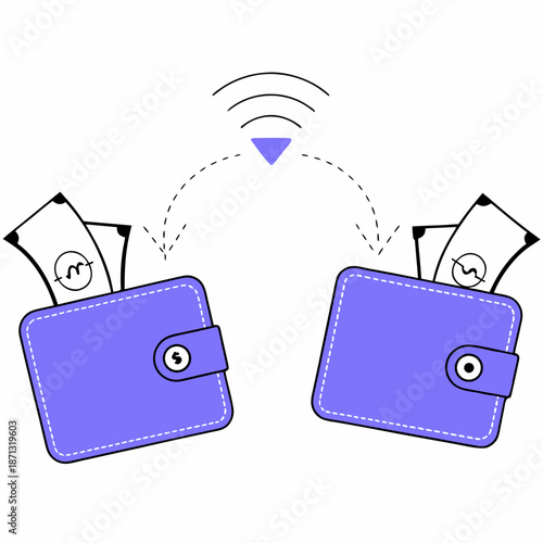 Wireless peer to peer money transfer with purple wallets