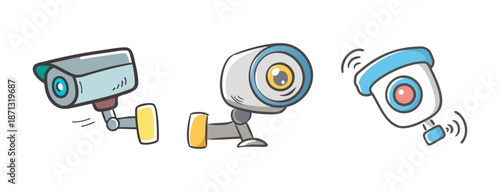 Cute cartoon surveillance security cameras with blinking lights