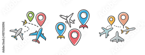 Airplane and map pointer icons representing travel and destinations.