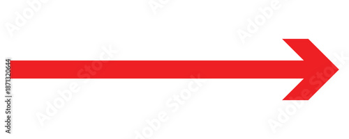 Red horizontal long arrow vector. Vector trendy long red arrow. Red long arrow pointing to right site on isolated white  background.  Straight line long arrow . vector illustration .