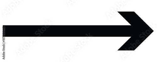 Black long arrow pointing to the right. Straight long arrow icon, right thin line, black cursor, horizontal element, icon isolated on white background. Straight long right vector arrow icon.