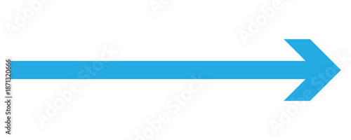 Blue arrow pointing right.  Vector illustration on white background . Long arrow vector icon. Straight long arrow icon, right thin line, blue cursor element use for graphic design .