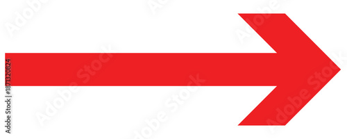 Vector trendy long red arrow. Red horizontal long arrow vector. Red long arrow pointing to right in site on isolated white  background.  Straight line long arrow .