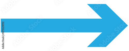 Blue horizontal straight arrow. Large long arrow vector icon on right direction . The illustration on white background. Vector illustration .