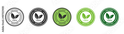 Organic Eco Label and Badge Set, Natural Bio Stickers and Emblems for Healthy Products, Vector Illustration on Transparent Background