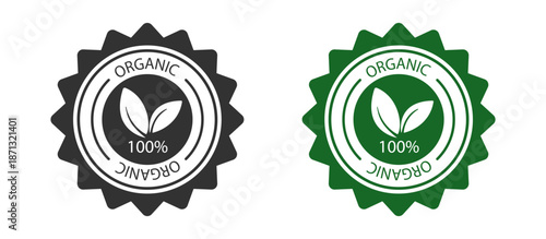 Organic Eco Label, Bio Stickers for Natural Food Products, Healthy Ecology Badges, Vector Illustration on Transparent Background