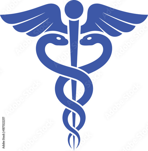 Blue Caduceus Symbol with Wings and Snakes medical 1