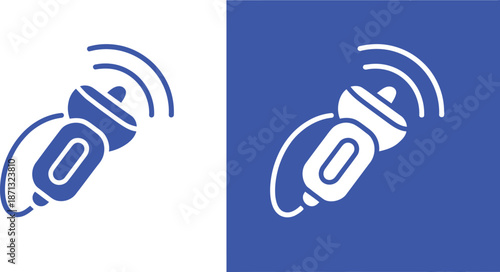 Blue microphone with sound waves audio broadcast