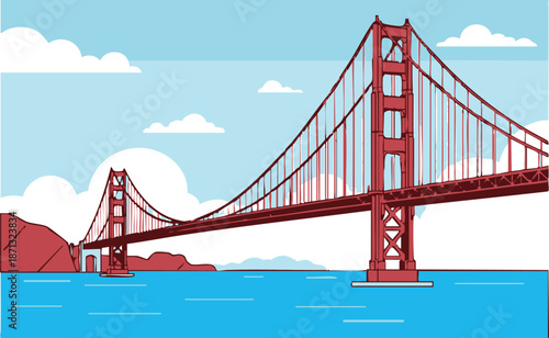 Golden Gate Bridge in San Francisco over the bay with blue sky and water