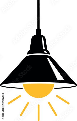 Simple black pendant lamp with yellow light