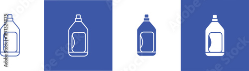 Four blue and white bottle on white and blue backgrounds