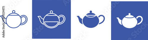 Four teapots in white and blue style drink beverage