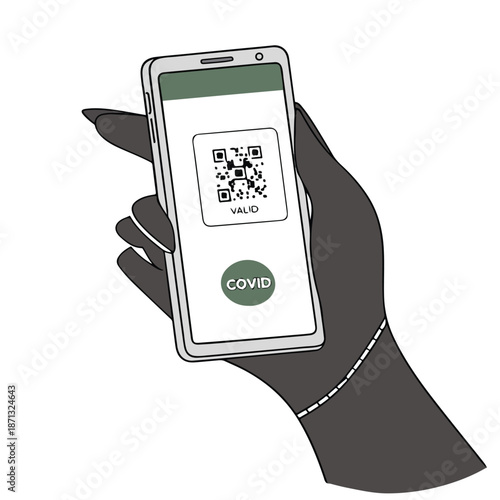 Vector illustration of a hand holding a digital mobile phone with a high-tech screen display to monitor health pressure and blood glucose test results via wireless cellular technology