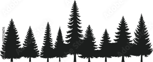 Collection of diverse evergreen tree silhouettes on a white background. tree, branch, illustration, 