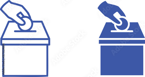 Blue hand dropping coin into ballot box