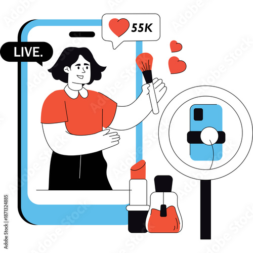 Social Media Influencer Doing Makeup Tutorial Live