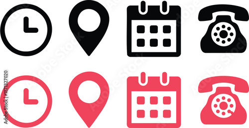 Black and pink for clock map calendar and telephone