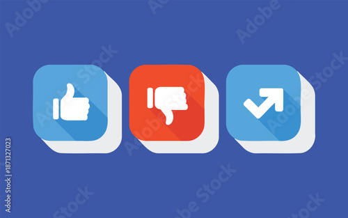 White thumbs up down and share on blue background like