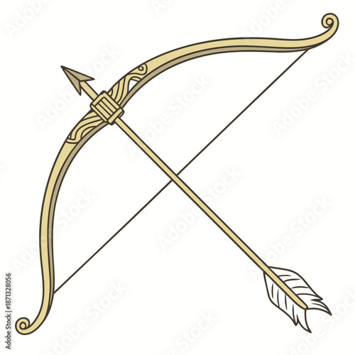 Golden recurve bow with wooden arrow golden bow feathered arrow