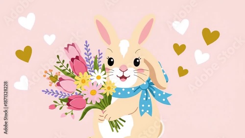 Delightful Easter Bunny With Flowers Background Video for Festive Celebrations and Springtime Joy