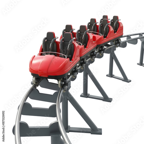 Red roller coaster car isolated on transparent background