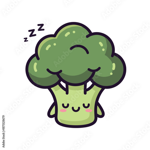 Cute Cartoon Broccoli Sleeping Peacefully Illustration