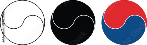 Three variations of the Taegeuk symbol korea flag