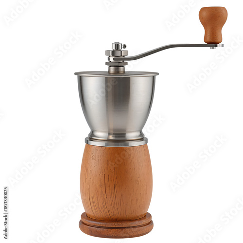 Manual Coffee Grinder With Wooden Base and Metal Bowl for Coffee Preparation ...