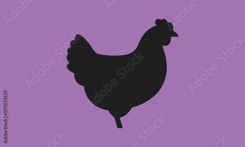 Chicken silhouette illustration on purple background showing farm poultry animal icon isolated black shape minimal flat design