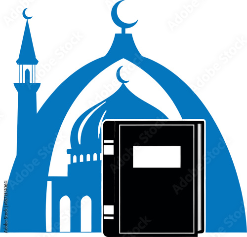 Blue mosque and book icon in simple style for design
