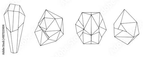 Abstract geometric wireframe polyhedra shapes white polyhedron