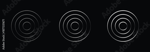 Concentric Circles Target Rings Vector Set - Abstract Radial Lines Design Elements for Sound Waves, Radio Signal, Radar, Focus, and Modern Technology Graphics. Radial lines pulse from center echo eps